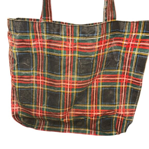 J. crew Stewart plaid print distressed look cotton tote bag HOLIDAY - Picture 4 of 6